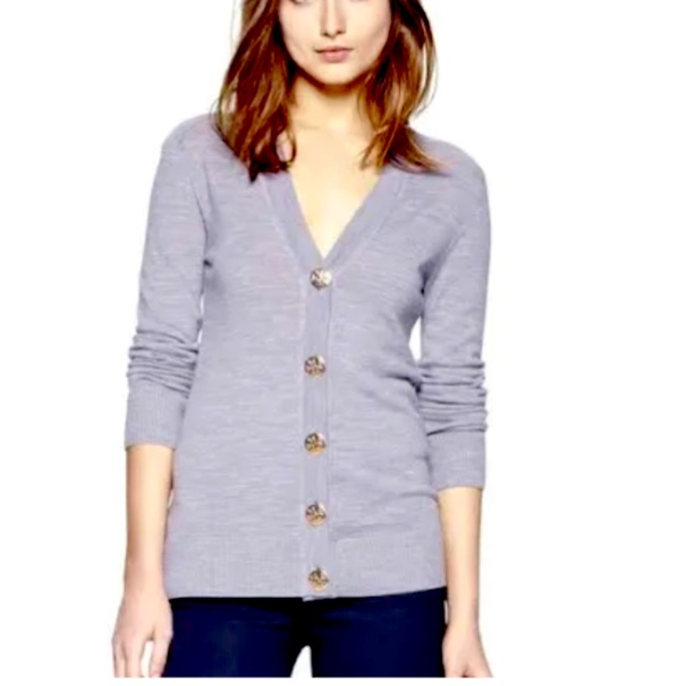 Tory Burch gray v neck cardigan sweater with gold buttons size Small